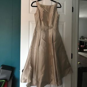 Adrianna Papell boat neck beige dress