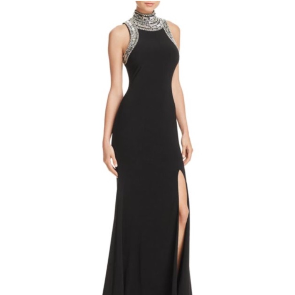 Beaded Mock Neck Gown
