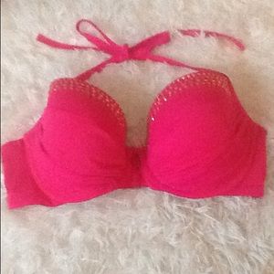 VICTORIAS SECRET HOT PINK & GOLD SWIM TOP.