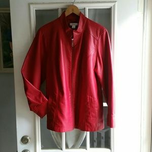 Red faux leather jacket