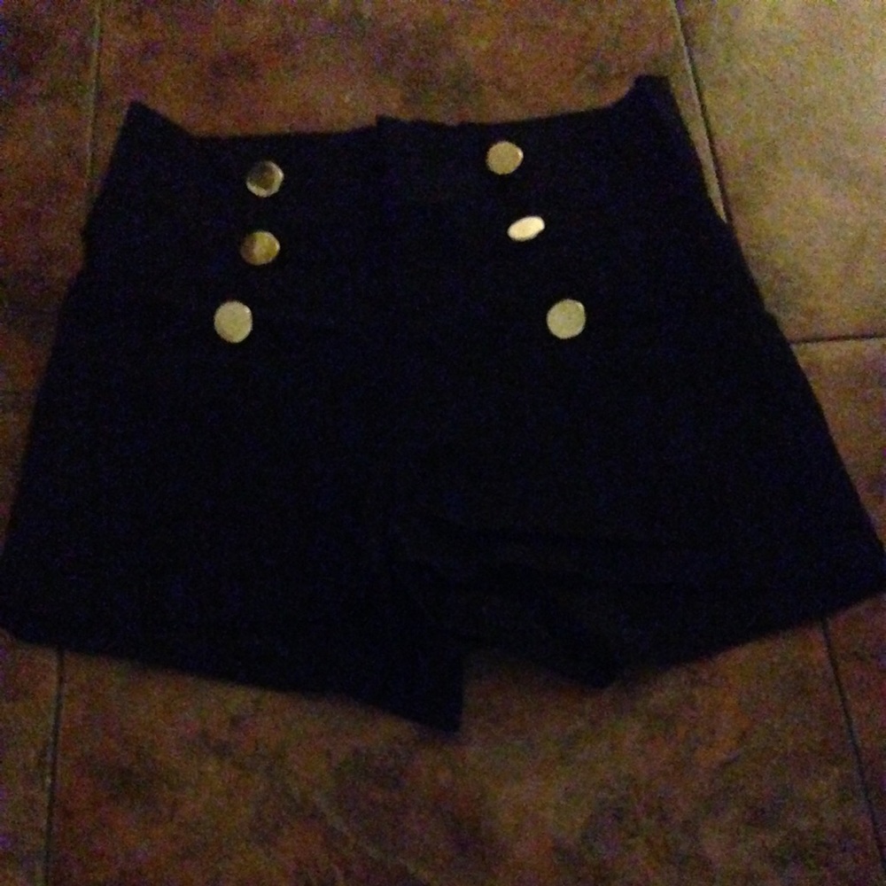 Black button up high waist shorts