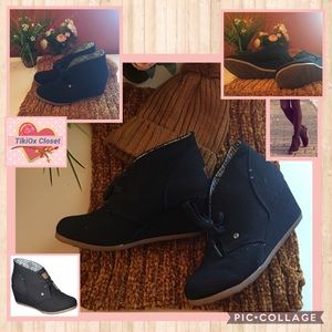 Mad Love- Size8 Black wedge lace-up booties.
