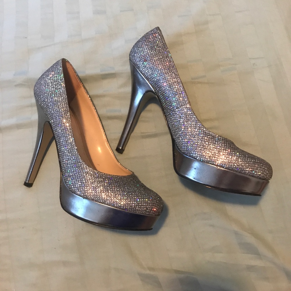 Silver hologram platform heels