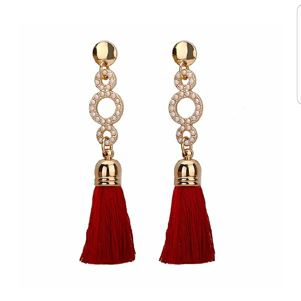 Red tassel earrings