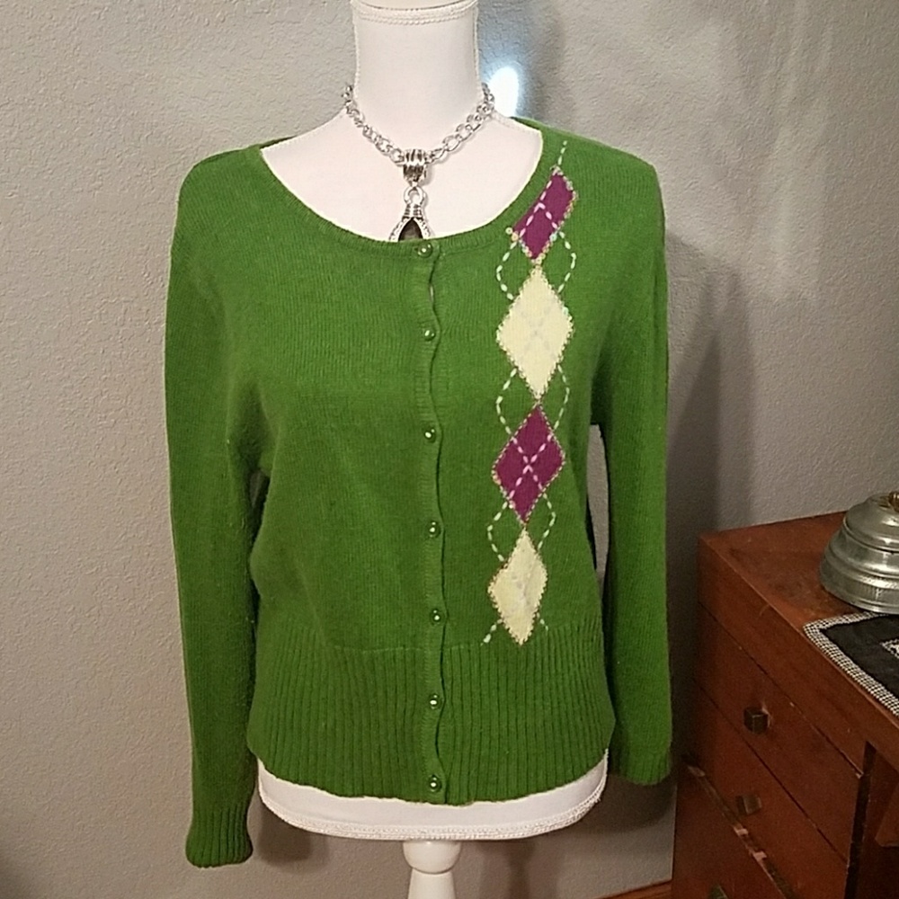 Sweater cardigan, sz M, green