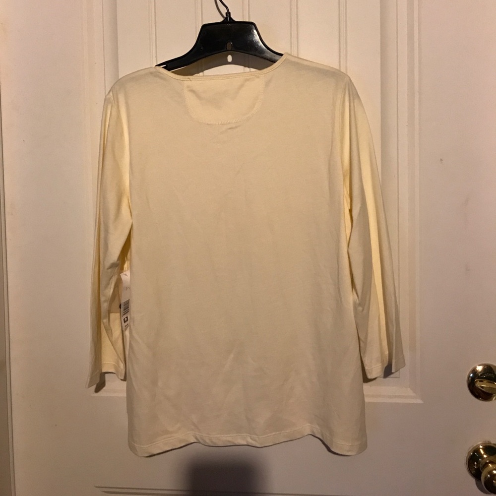 NWT Kim Rogers 3/4 Sleeves Ivory Henley Button Tee
