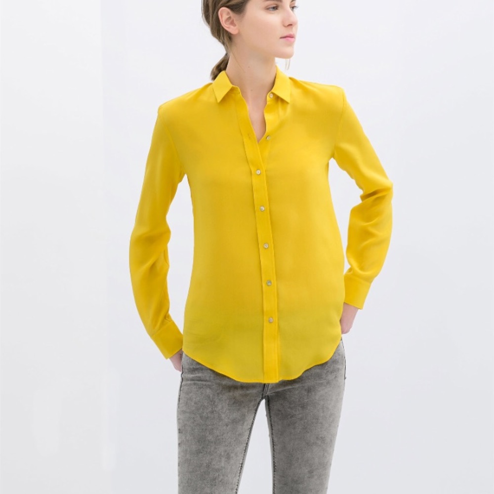 Zara Yellow Button Down Blouse Size S.
