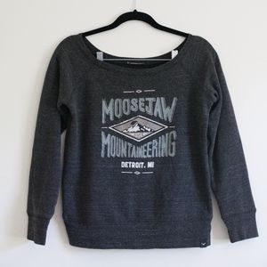 gray moosejaw graphic pullover sweatshirt