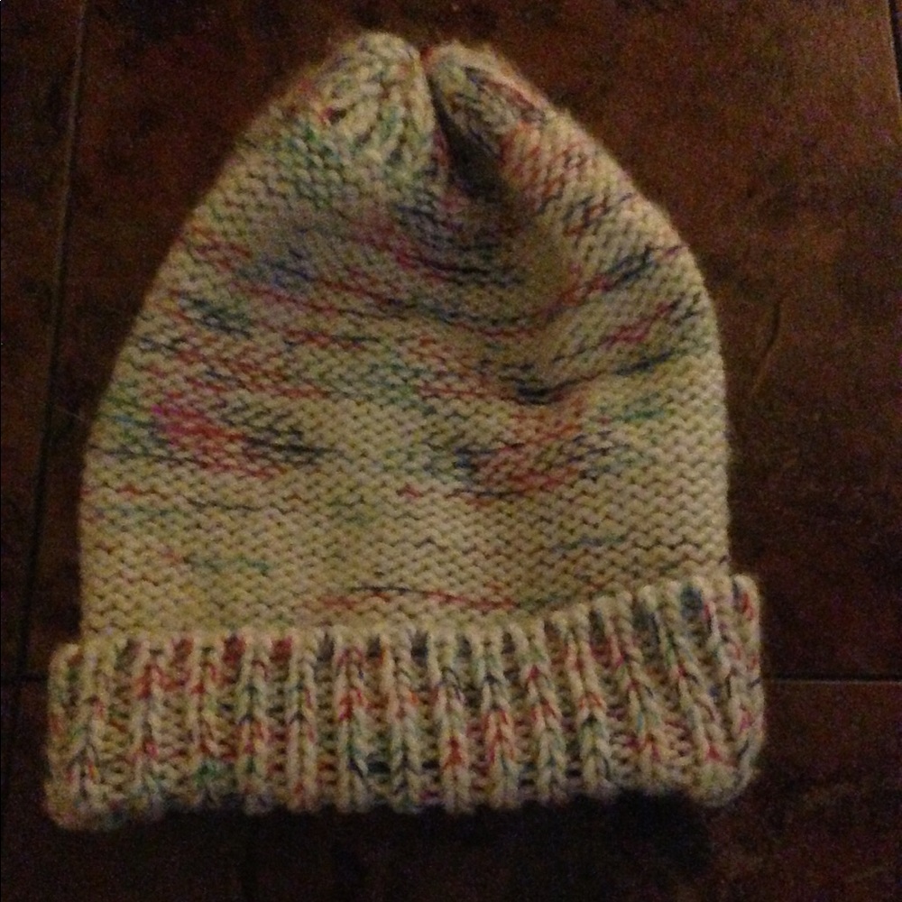 White multi-color beanie.