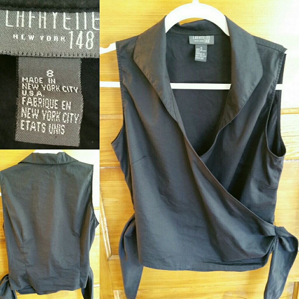Lafayette 148 New York Black Wrap Top. Size 8.