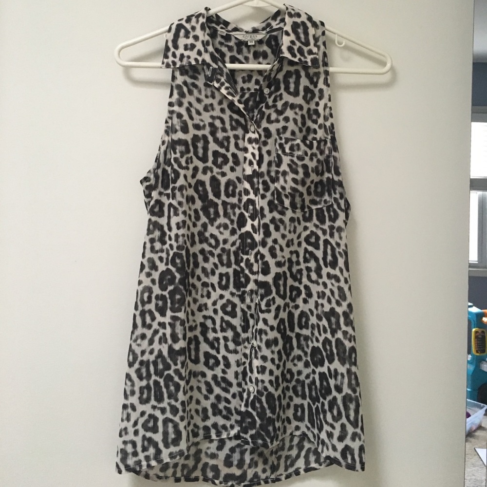 guess • leopard print blouse with split open back