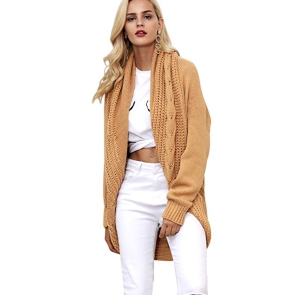 💥 SALE Shawl Collar Cable Knit Cocoon Sweater - Picture 2 of 4