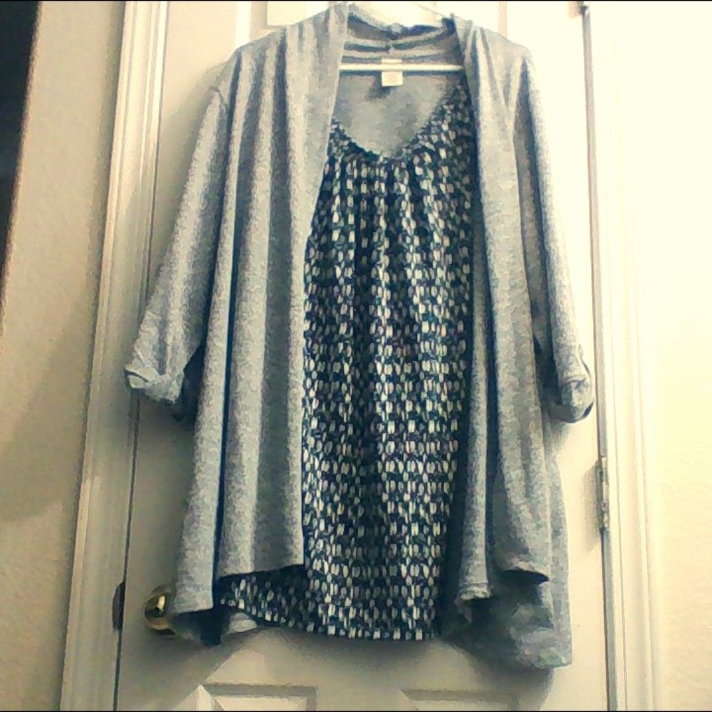 long sleeve cardigan sweater with attached shirt