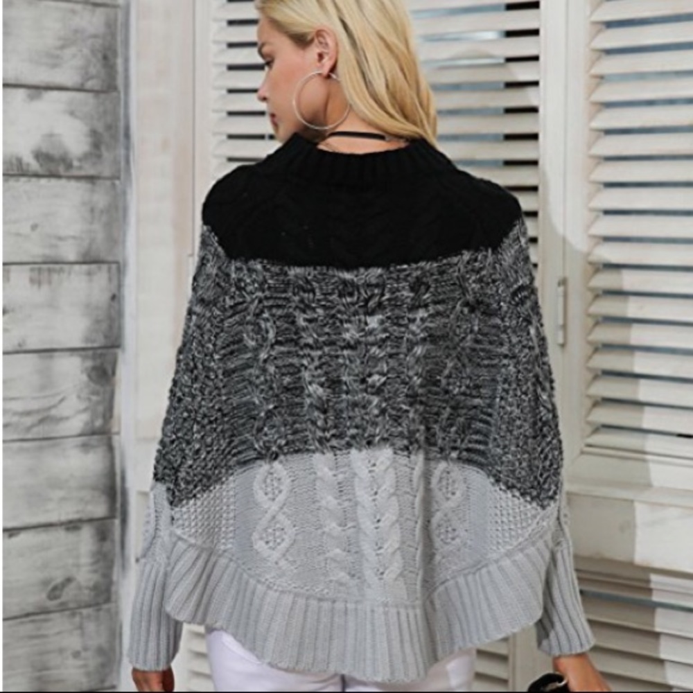 Marled Sleeved Cowl Neck Poncho Sweater - Picture 3 of 6