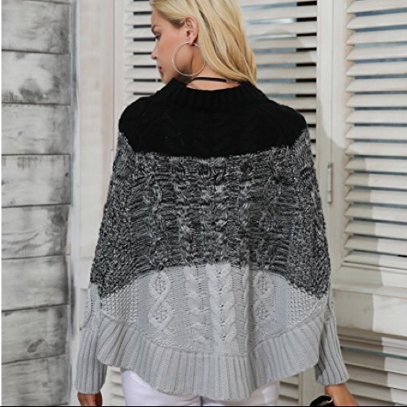 Marled Sleeved Cowl Neck Poncho Sweater - Picture 3 of 6