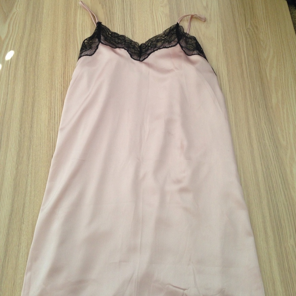 Pink satin slip dress w/ lace detailing