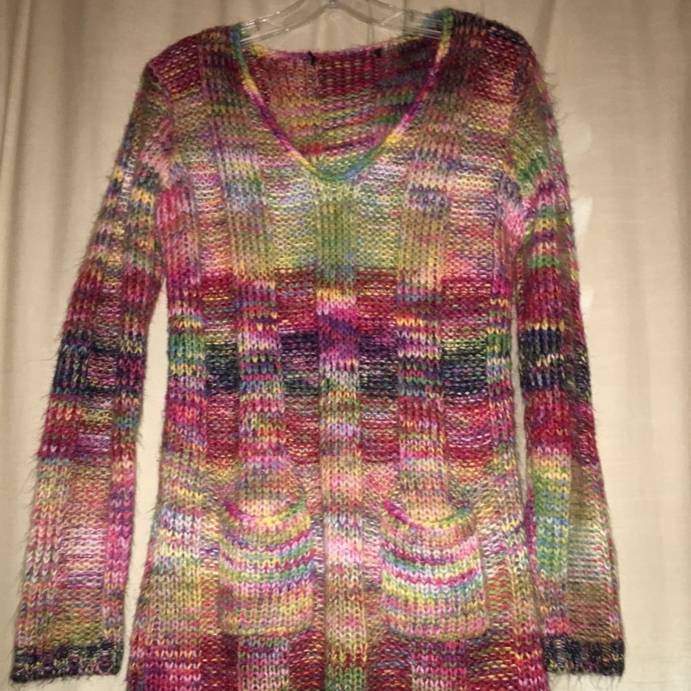 Boho multi color cozy sweater, perfect for fall