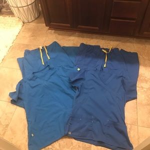 2 pairs of royal blue scrubs