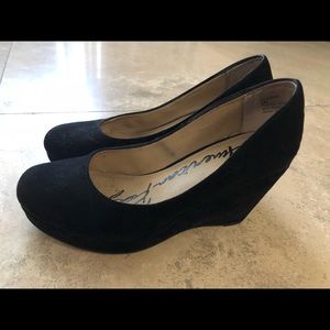 Black suede wedges, size 6