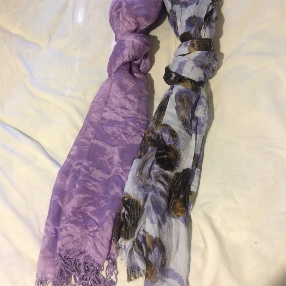 Solid Lavender Scarf and Multi-colored Scarf