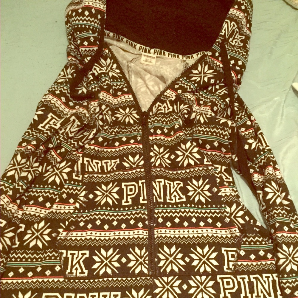 VS PINK (XS) zip up onesie with fur hood