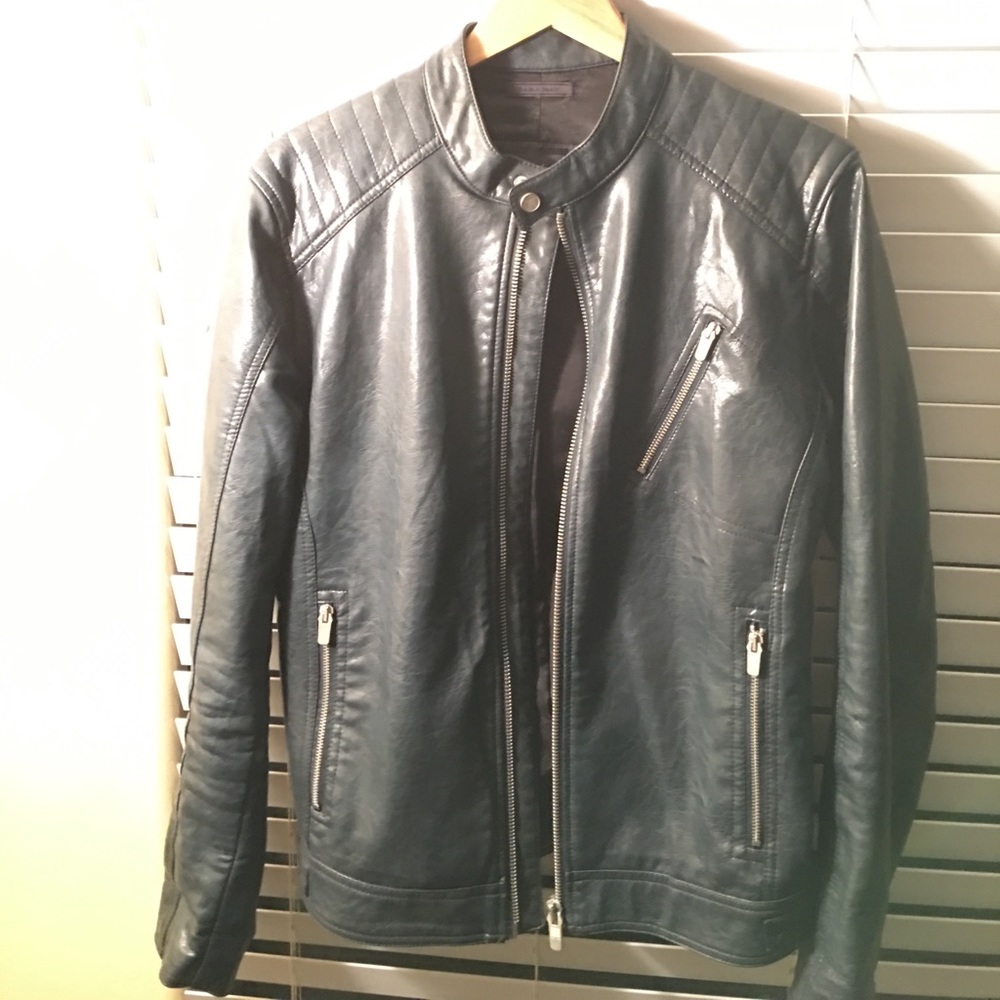 Zara Man Teal leather jacket size M/Mex40