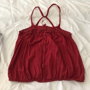 Red button down tank