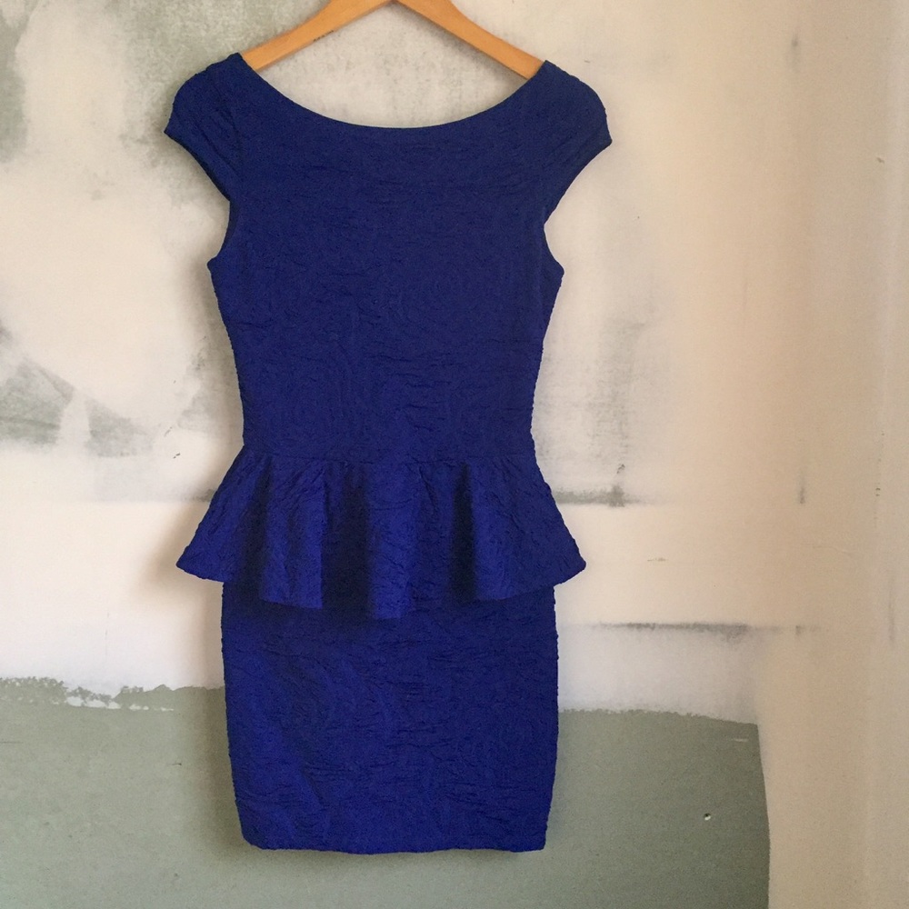 Vintage royal blueTextured Bodycon Dress W/ Ruffle