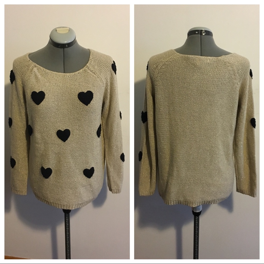 LC Gold Sweater with Black Fuzzy Hearts Final ⬇️⬇️