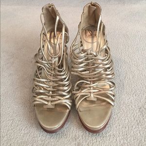 Diane von Furstenberg Gold Strappy Heels 8