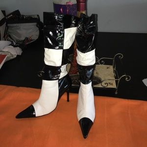 Gorgeous Black and White Leather Heel Boots
