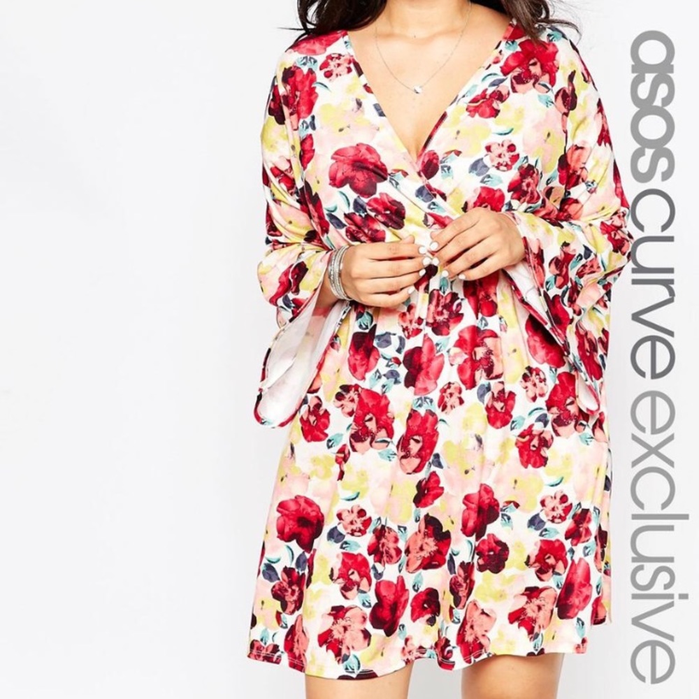 ASOS Curve Floral Bell Sleeve Dress
