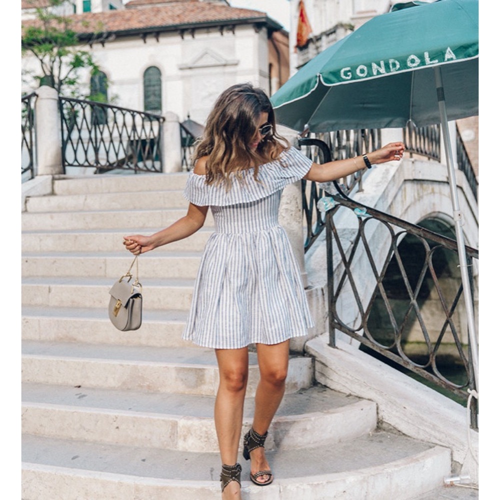 Striped Off The Shoulder Ruffle Dress - Picture 3 of 6