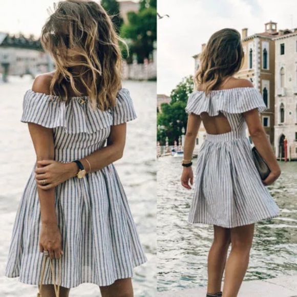 Dresses & Skirts - Striped Off The Shoulder Ruffle Dress