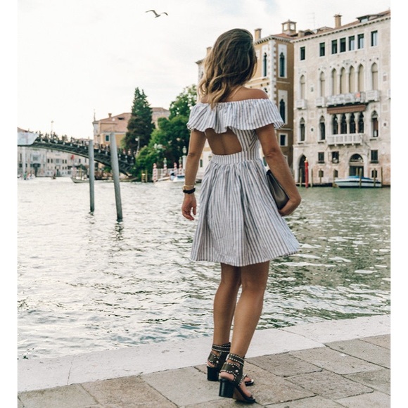 Striped Off The Shoulder Ruffle Dress - Picture 2 of 6