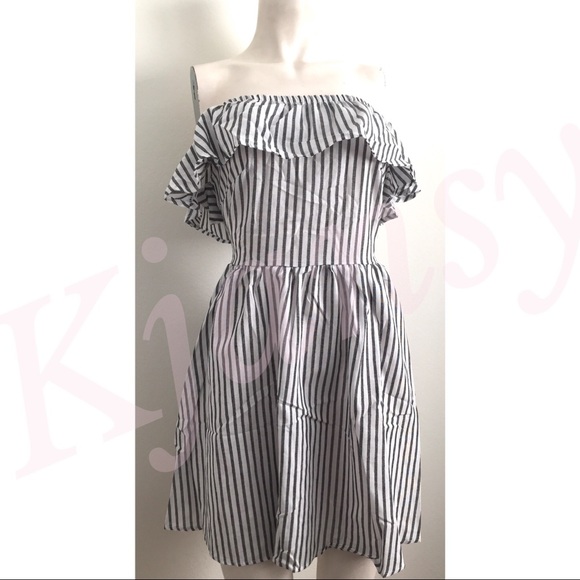 Striped Off The Shoulder Ruffle Dress - Picture 4 of 6