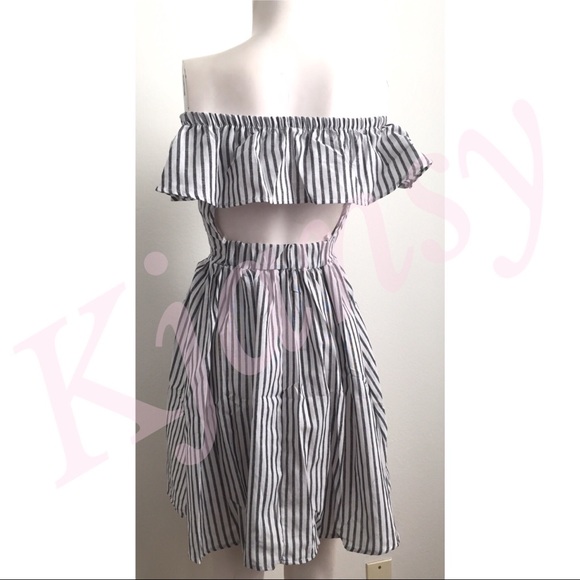 Striped Off The Shoulder Ruffle Dress - Picture 6 of 6