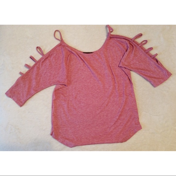 Vessos sz L heathered red cold shoulder top EUC - Picture 2 of 4