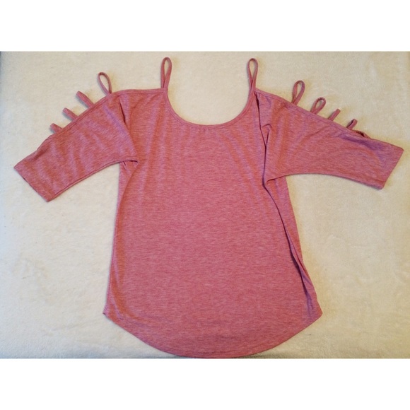 Vessos sz L heathered red cold shoulder top EUC - Picture 3 of 4