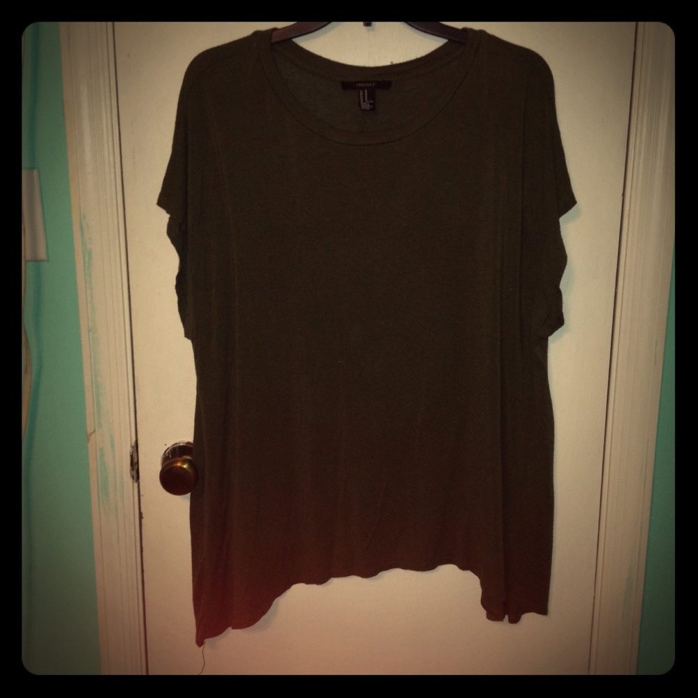 Dark green flowy shirt.