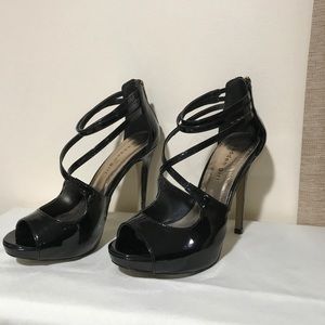 Black patent leather stiletto heels