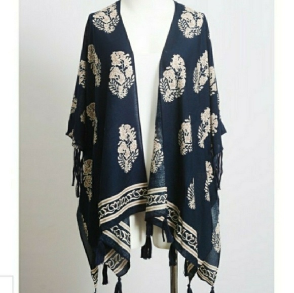 1 LEFT🍂HOST PICK🍂Boho Leaf Stamp Tassled Kimono - Picture 7 of 8