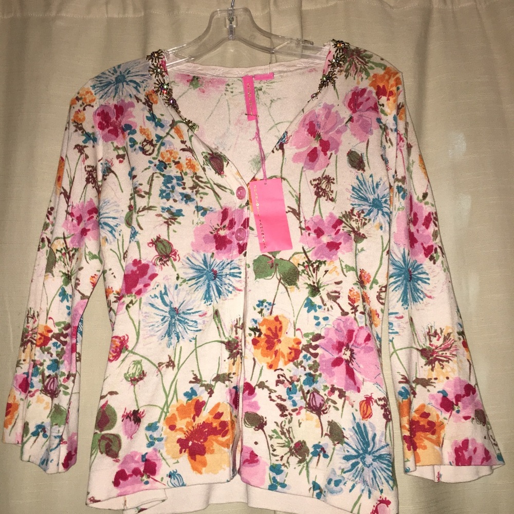 Floral cardigan jewel detail