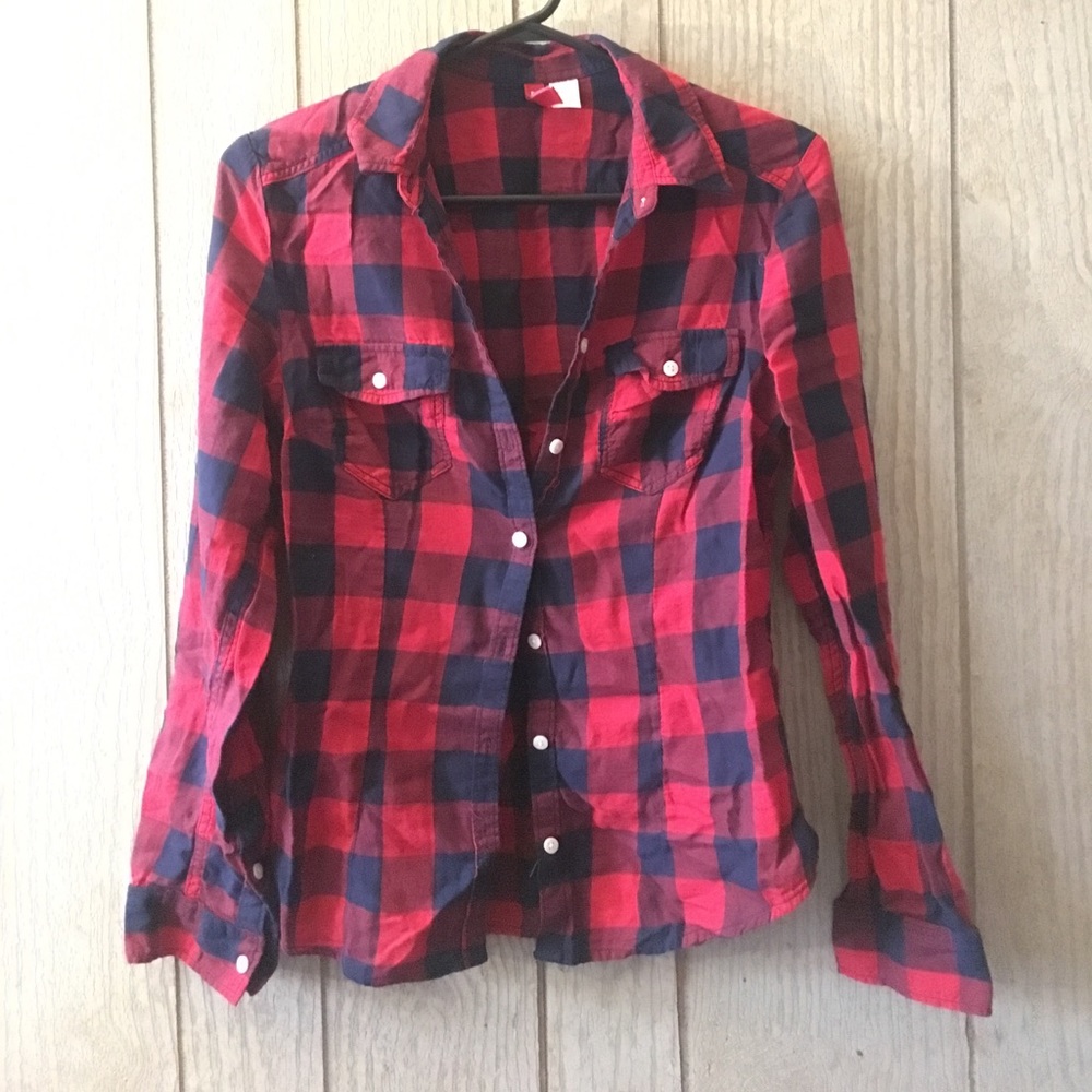 Plaid button down top