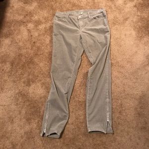 Gray corduroy pants.