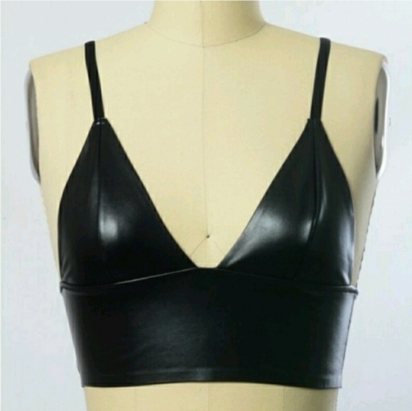 1 LEFT - Sexy Faux Leather Longline Bralette - Picture 5 of 7