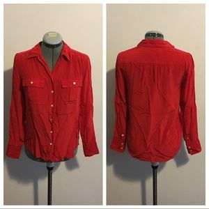 JCrew Red Silk Button Down Blouse