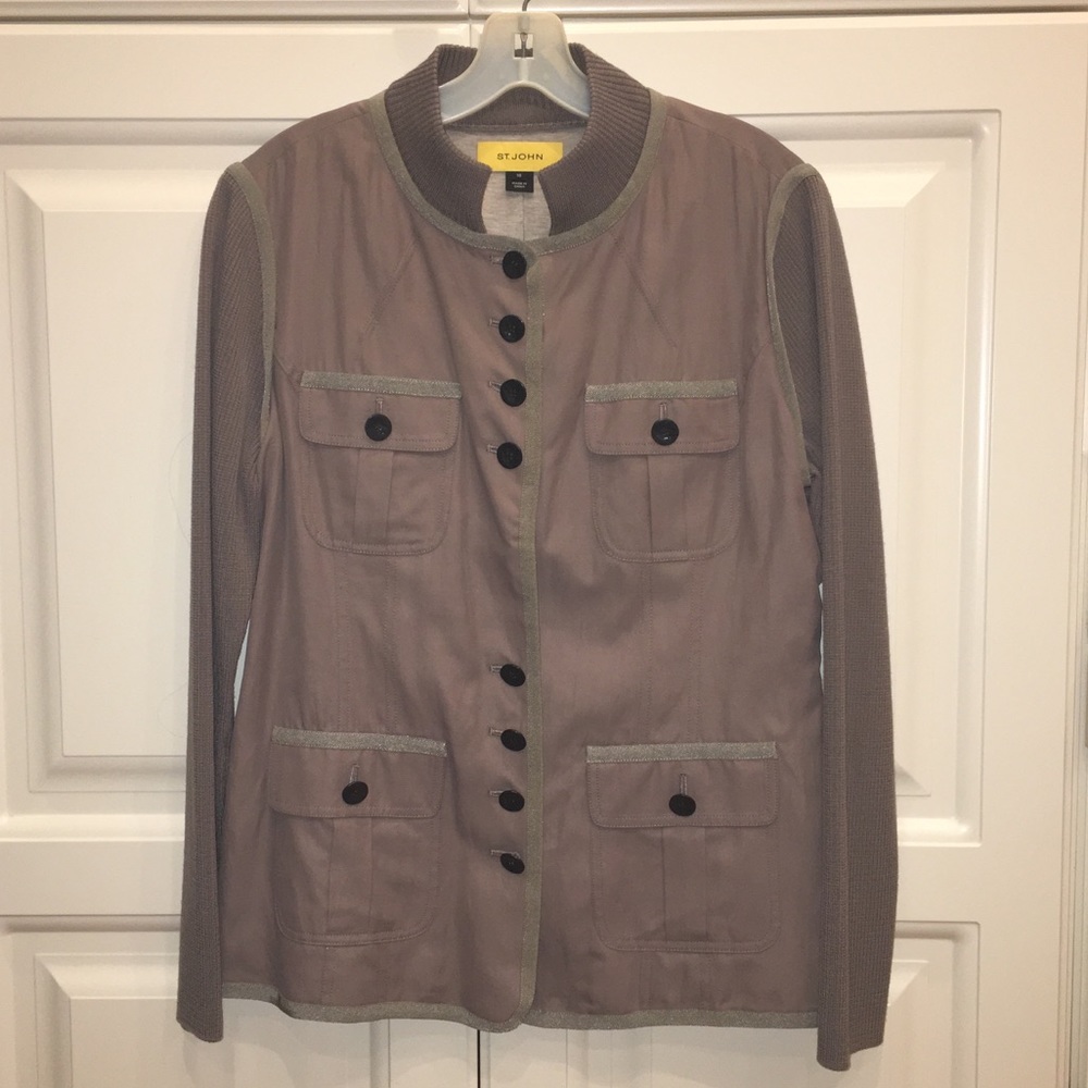 St John Button Down Jacket sz 10 Knit Sleeves
