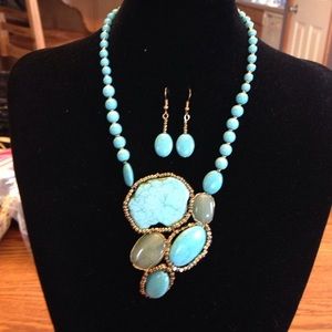 Turquoise Colored Choker/Earring Set