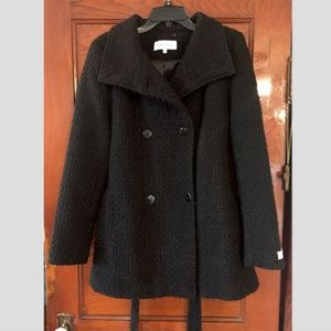 Calvin Klein Black Wool Belted Winter Coat
